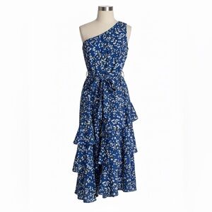 Elegant Blue Floral One-Shoulder Dress